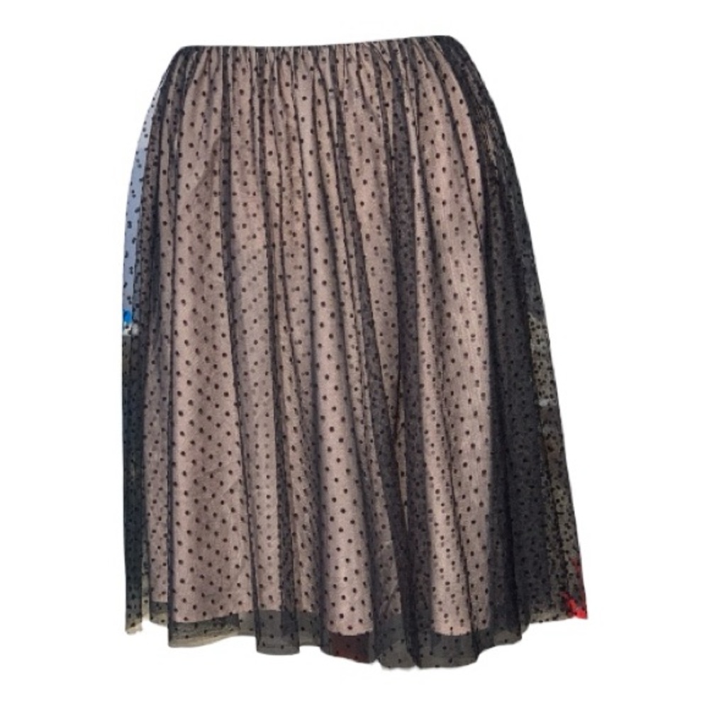 Elegant Ann Taylor NWT  Black Tan Polka Dot Midi Skirt Mesh Overlay Size Medium‎